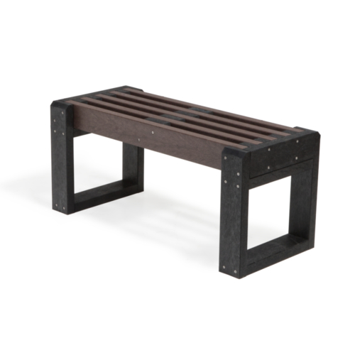 Short brown and black recycled plastic bench