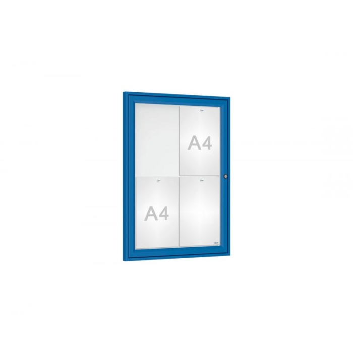 Small blue framed aluminium notice board