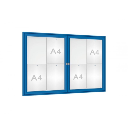 Dual door blue aluminium notice board with locks