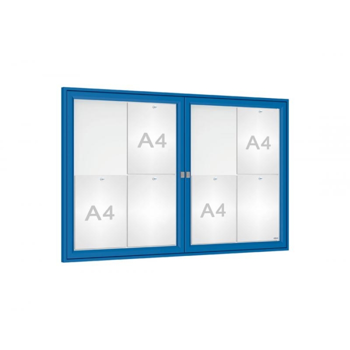 Dual door blue aluminium notice board with locks