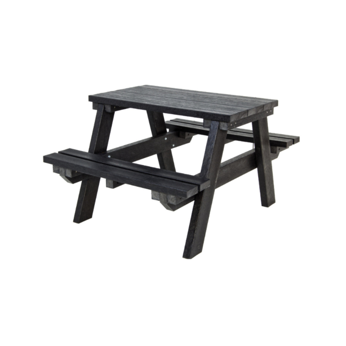 Angled picture of an A frame two seater picnic table made out of recycled plastic,