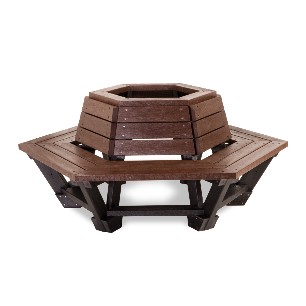 Recycled Plastic Tree Seat Black and brown recycled plastic tree seat.