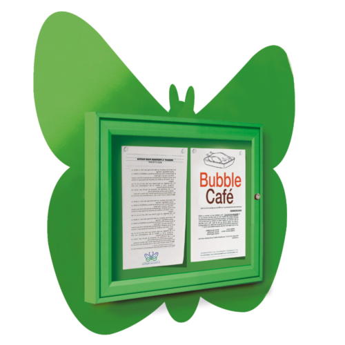 Green butterfly shaped notice board