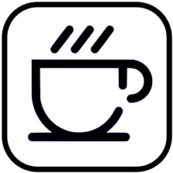 Coffee cup symbol in black on a white background