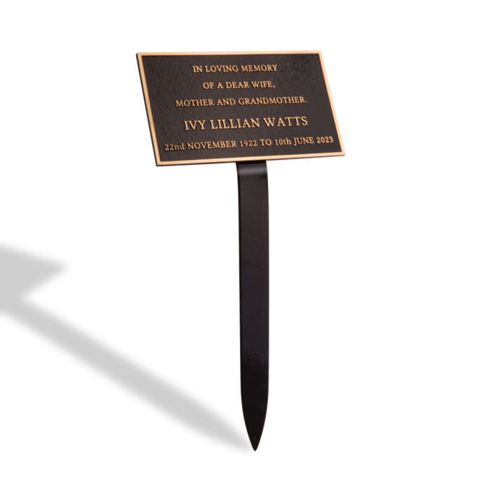 Cast Bronze Plaque with back background and Ground Spike
