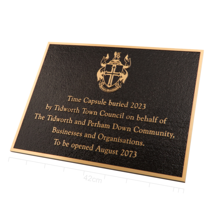 Extra large cast bronze time capsule plaque