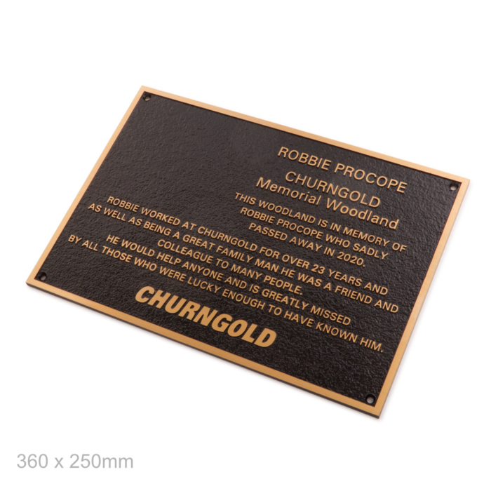 Cast bronze plaque with custom font