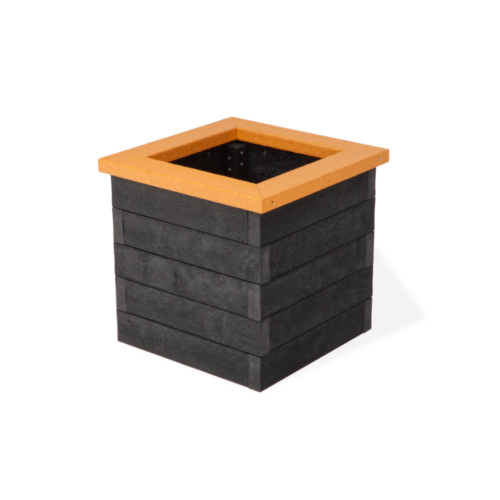 Black and Orange recycled plastic planter with rim