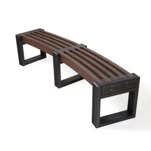 Curved black and brown recycled plastic bench
