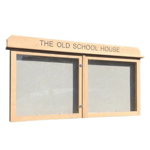 Oak dual door notice board with engraved header