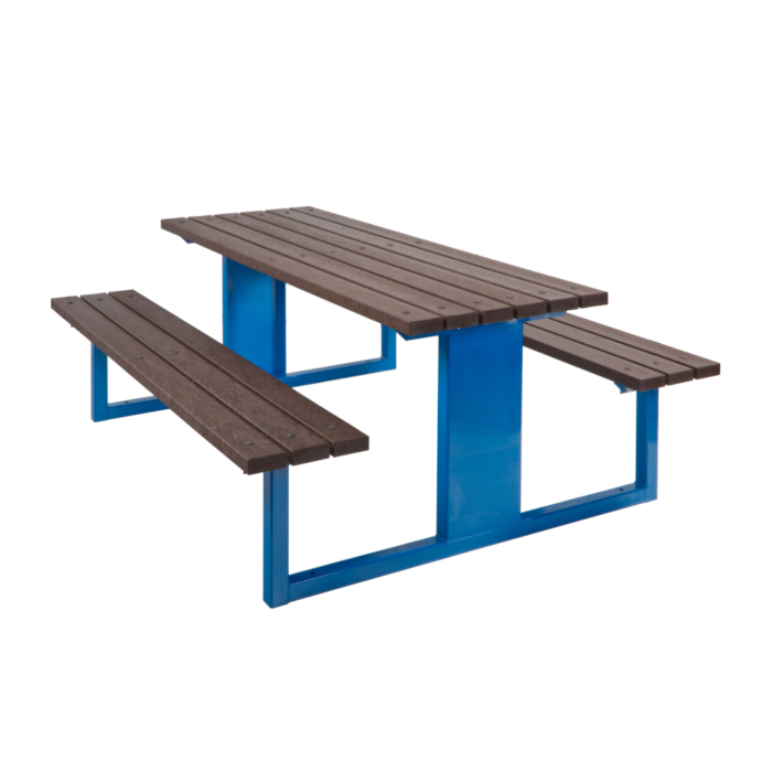 Steel Framed Recycled Plastic Picnic Table, Blue and Brown