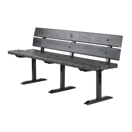 Black recycled plastic bench with steel legs
