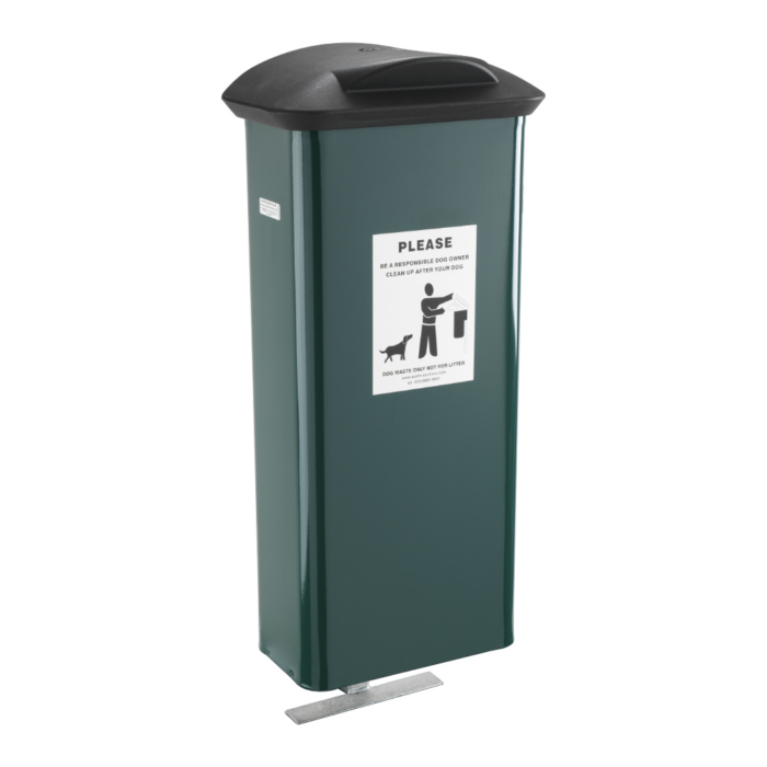 Large metal green coloured bin with a black plastic lid