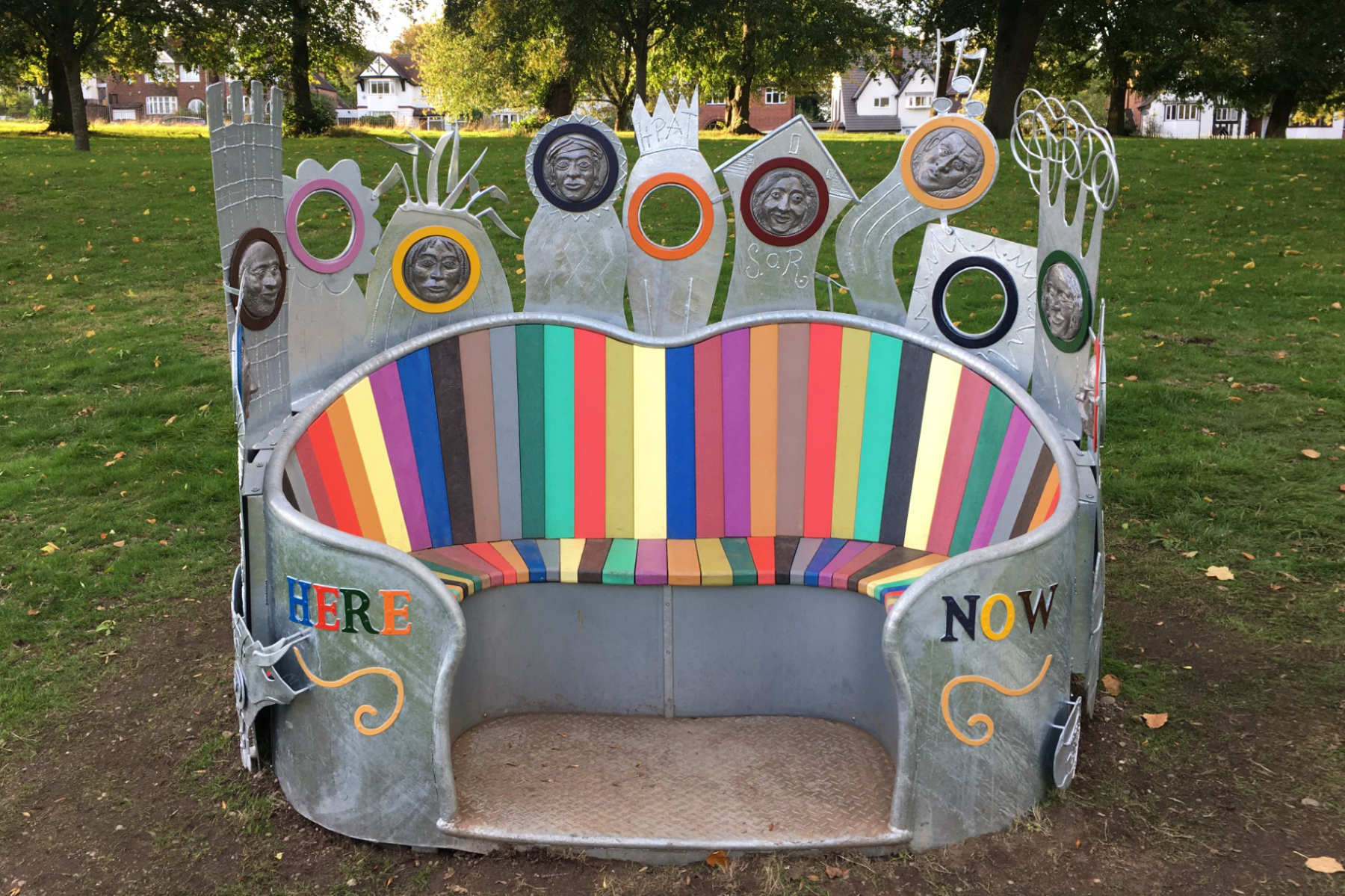 Galvanised and recycled plastic seat by sculptor Tim Tolkien