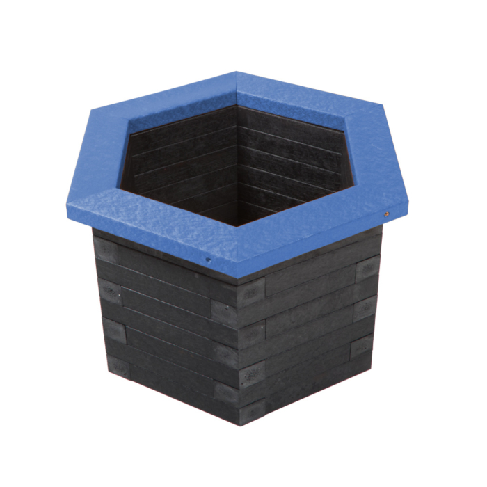 Hexagonal Planter In Black & Blue Recycled Plastic