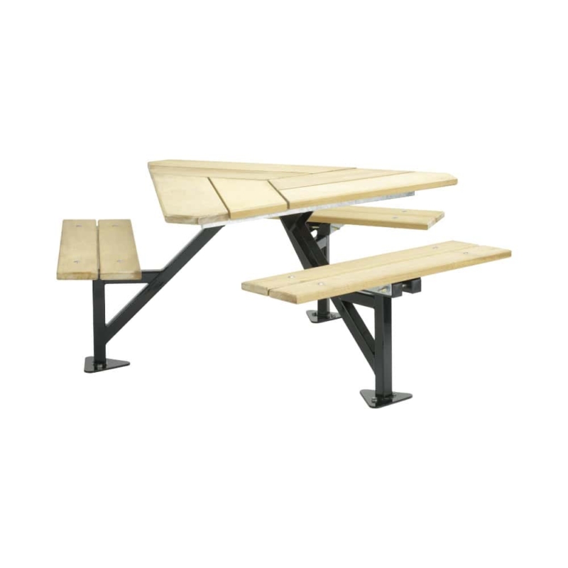 Iroko Wood & Steel Frame Tri-Table | Picnic Table | Earth-Anchors