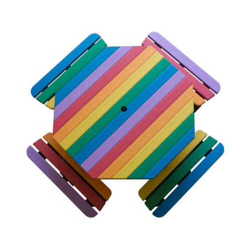 Bright multi coloured octagonal recycled plastic picnic table