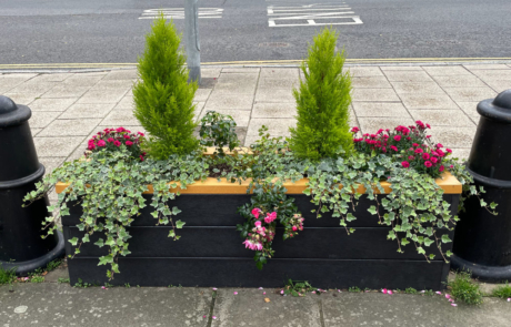 Long Recycled Plastic Planter with Coloured Rim and Plants