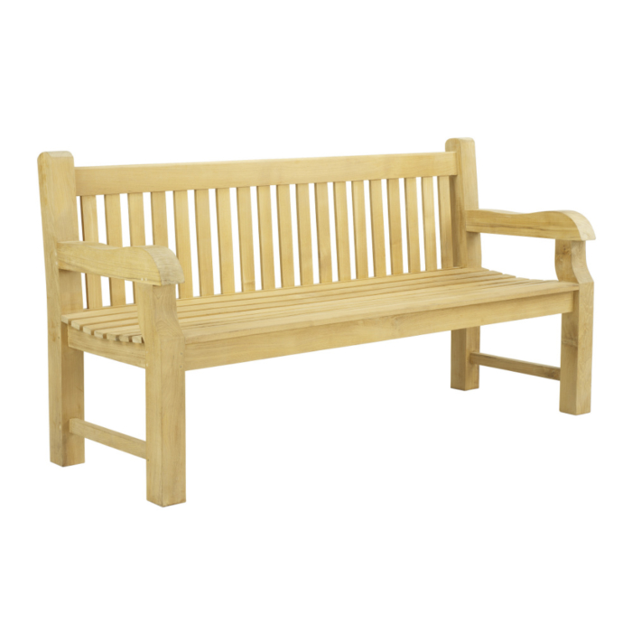 Outdoor teak seat set at an angle