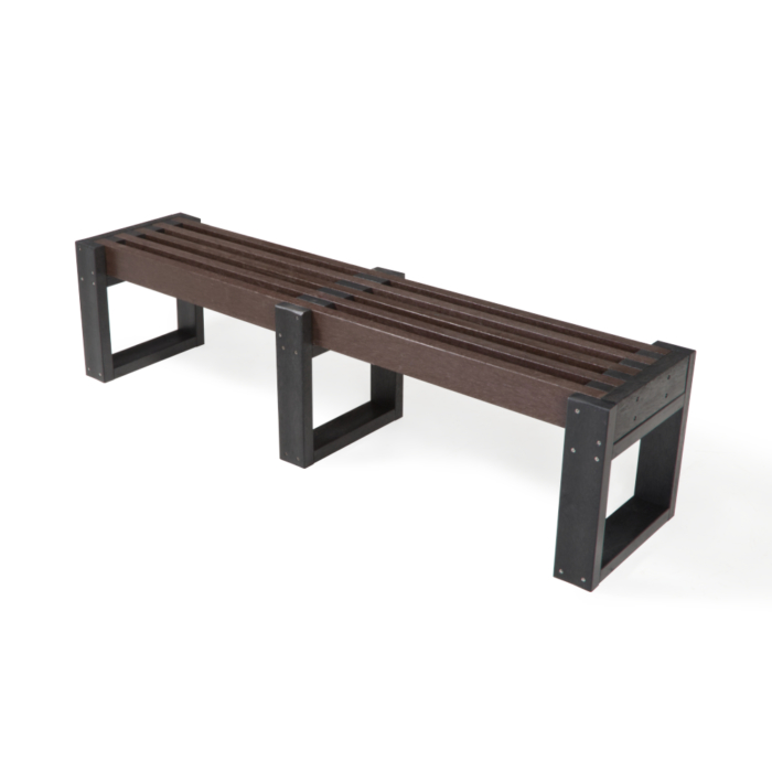 Straight backless bench in recycled plastic black and brown