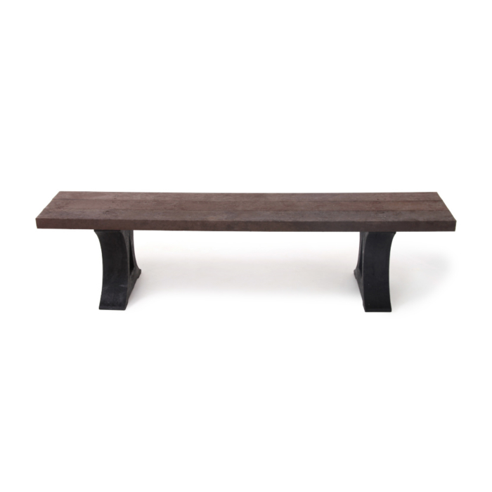Recycled plastic bench with brown slats and black legs