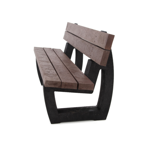 Recycled plastic seat with black legs and brown slats