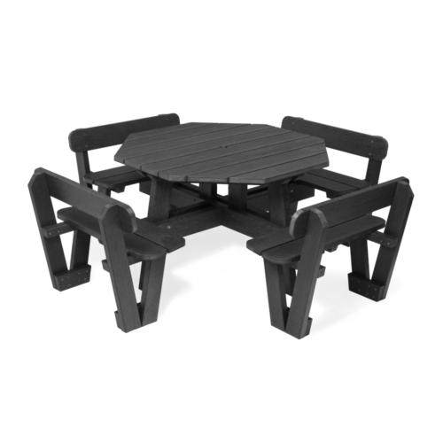 Octagonal Picnic Bench with Backrests in Black