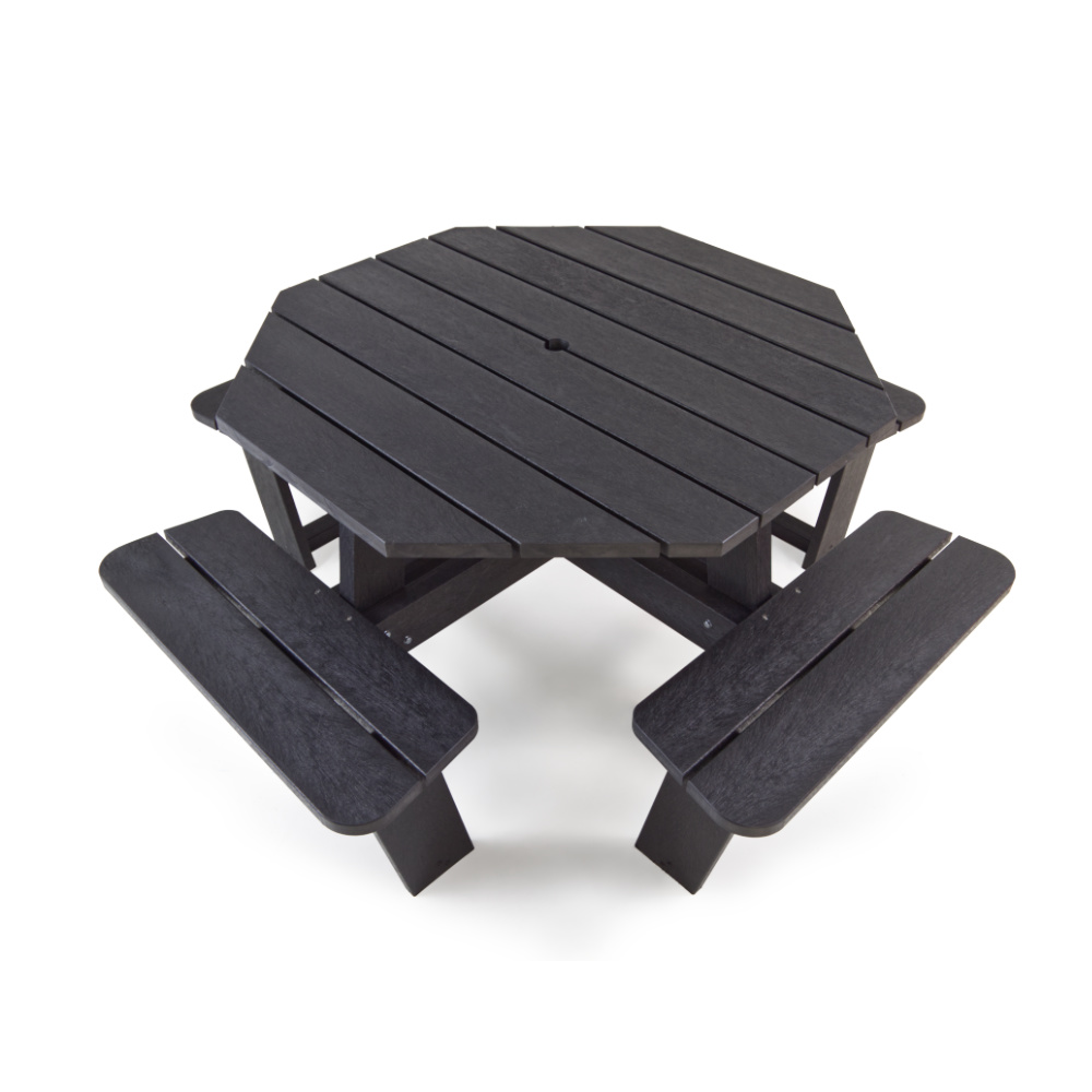 Black octagonal recycled plastic picnic table