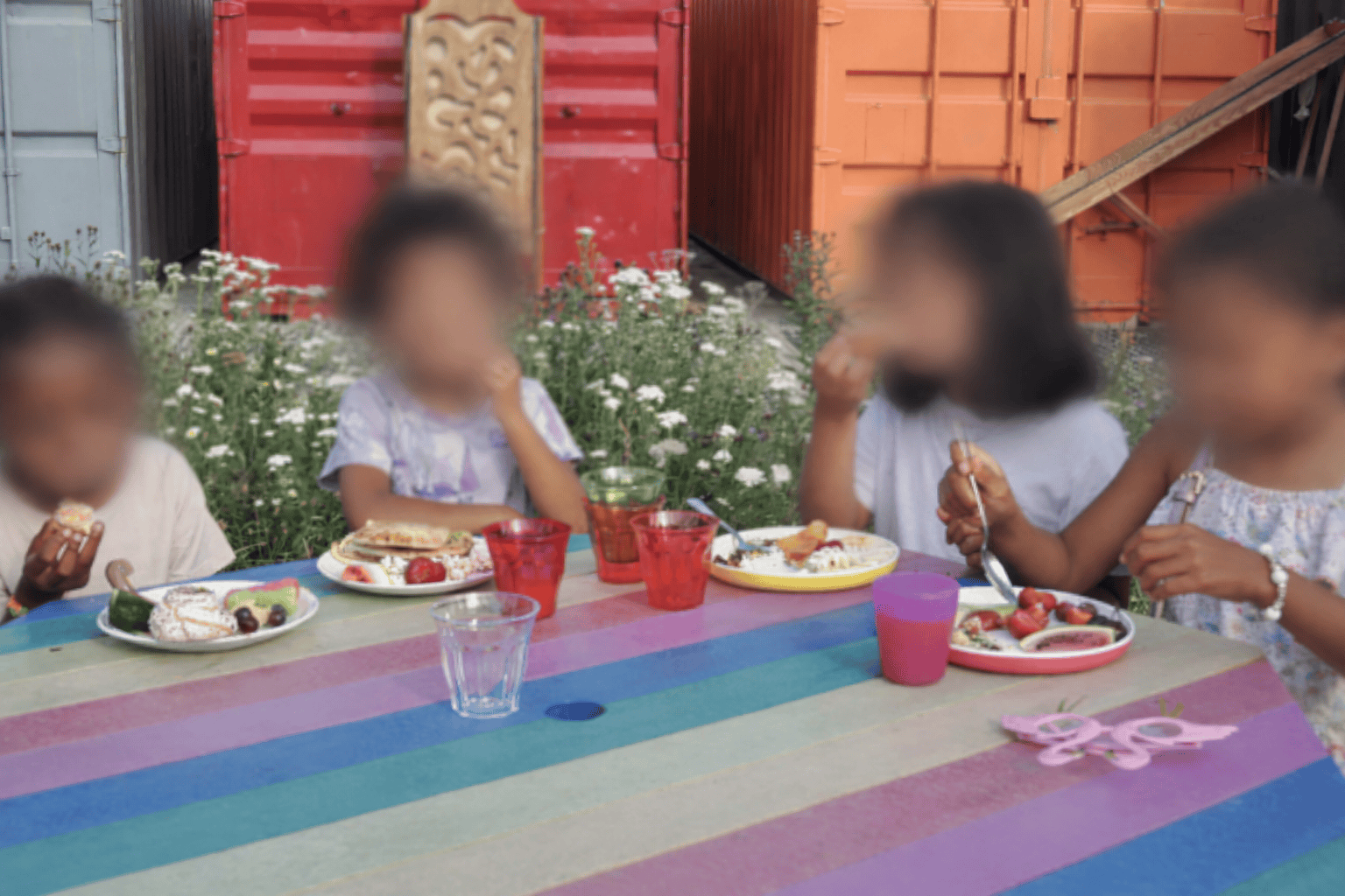 Rainbow Picnic Table In Garden