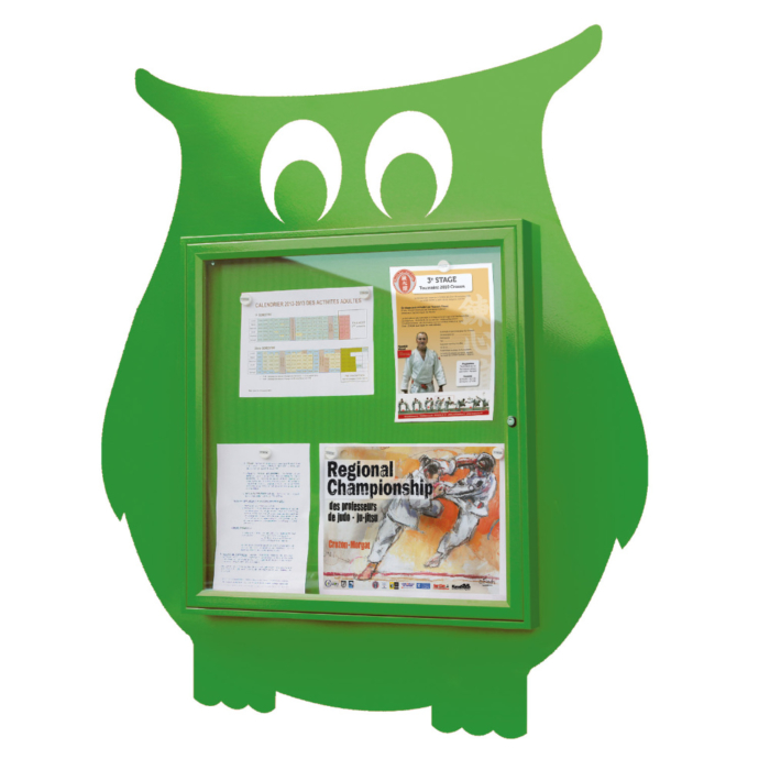 Owl shaped notice board in green