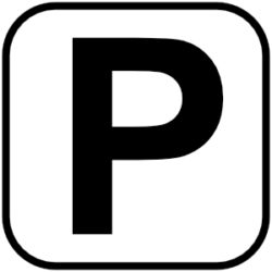 Parking symbol (Letter P) in black on a white background