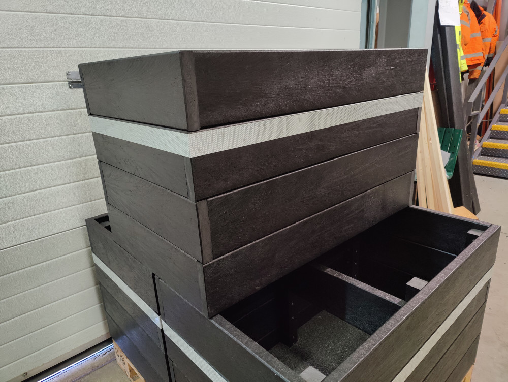 Recycled Plastic Planter with reflective banding.