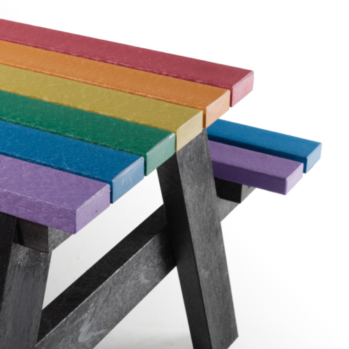 Multi coloured recycled plastic picnic table end