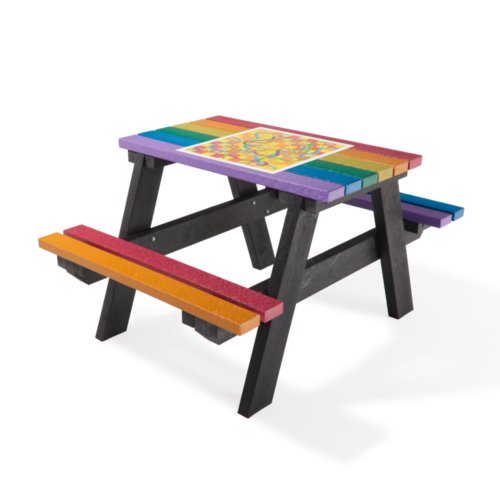 Multi Coloured Recycled Plastic Picnic Table with Built in Games Board