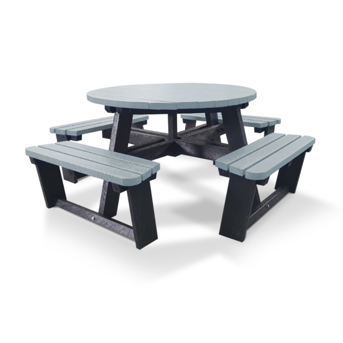 Black and grey round recycled plastic picnic table