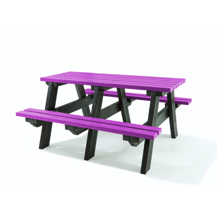 Purple and black recycled plastic picnic table
