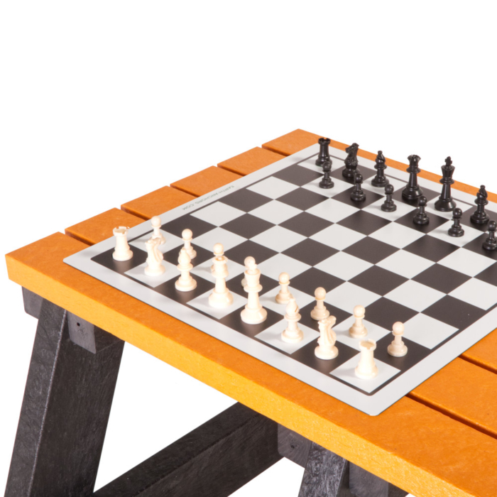 Chess setup on a recycled plastic games table