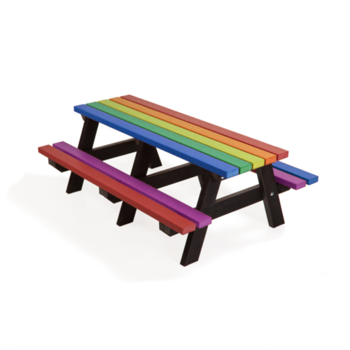 Recycled plastic multi coloured infant picnic table with black legs 1.5m