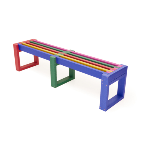 Recycled Plastic Straight Outdoor Bench - Multi Coloured