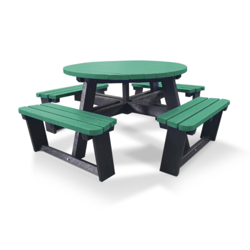 Round recycled plastic picnic table in green and black