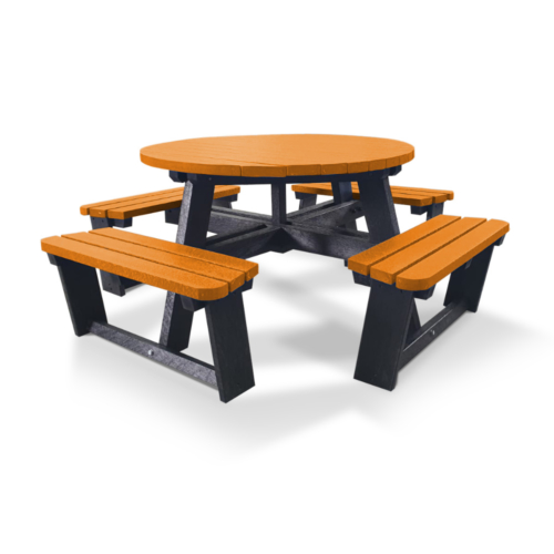 Round recycled plastic picnic table - Orange and Black