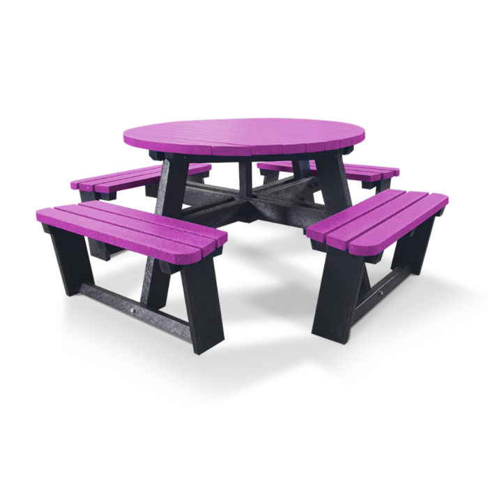 Purple Recycled Plastic Picnic table with black frame.