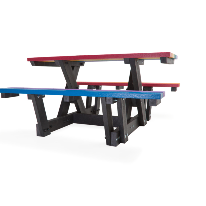 Multi Coloured Walk through Recycled Plastic Picnic Bench
