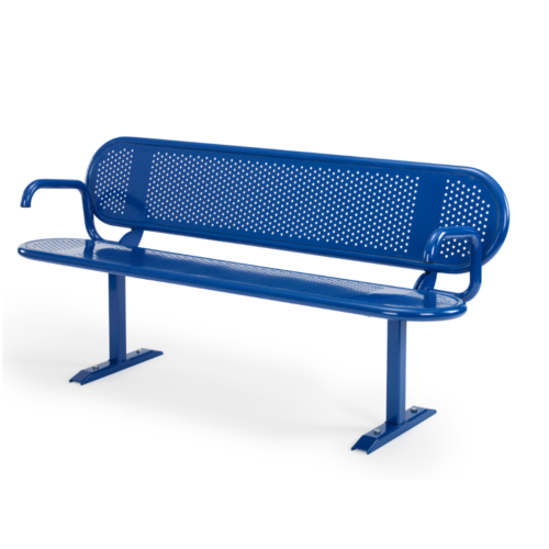Blue steel seat with arm rests