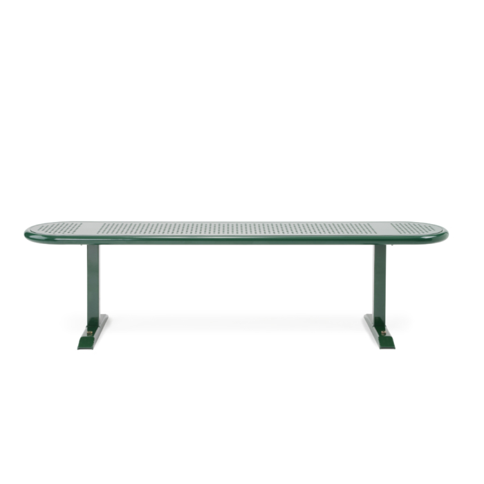 Front view of green steel bench