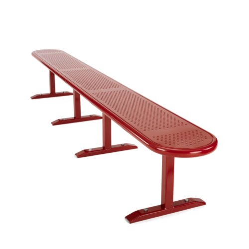 Red steel bench with four legs