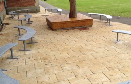 Ranger-Curved-Bench-Mayfield-School-1 Curved steel benches on paving slabs
