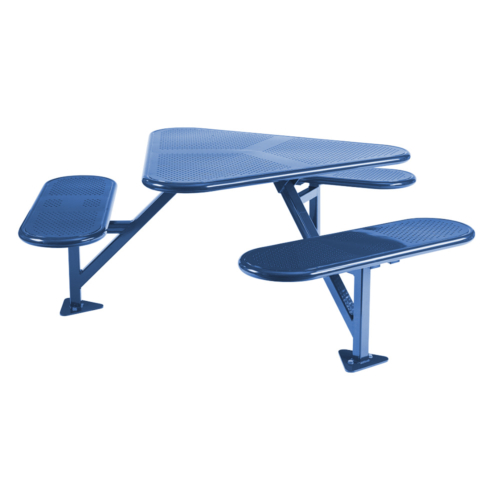 Steel triangular picnic table in a blue colour