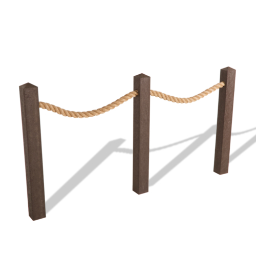 Recycled plastic rope post with single chunky rope and shallow peaked top.