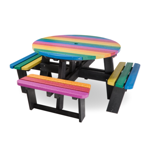 Multi Coloured Round Recycled Plastic Picnic Table